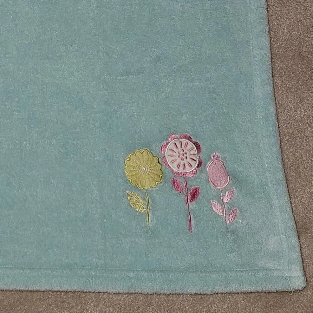 Circo Blue Flowers Fleece Baby Blanket Yellow Aqua Pink White 27x29
